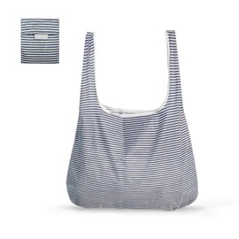 ALLY-MAGIC Foldable Shopping Bags Reusable Eco-friendly Grocery Tote Bags Shopper Bag Folding into Attached Pouch Y6-ZDGWD (Blue stripes)