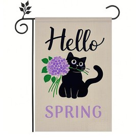 BlissYard Spring Garden Flags 12x18 Double Sided Spring Flag Spring Decorations For Home Black Cat with Hydrangea Backdrop Design Outdoor Decoration Spring Yard Flag Spring Garden Flags For Outside