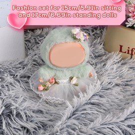 BOXOB Doll Wedding Dress Costume, Elegance Clothes Outfit Set for 15cm Sitting & 17cm Standing Plush Dolls Accessories White Wedding Dress with Flower Hair Clip