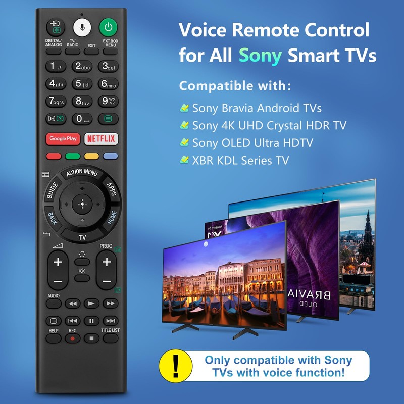 Voice Replacement-Remote-Control for Sony-Bravia-TVs，for All Sony 4K UHD LED LCD