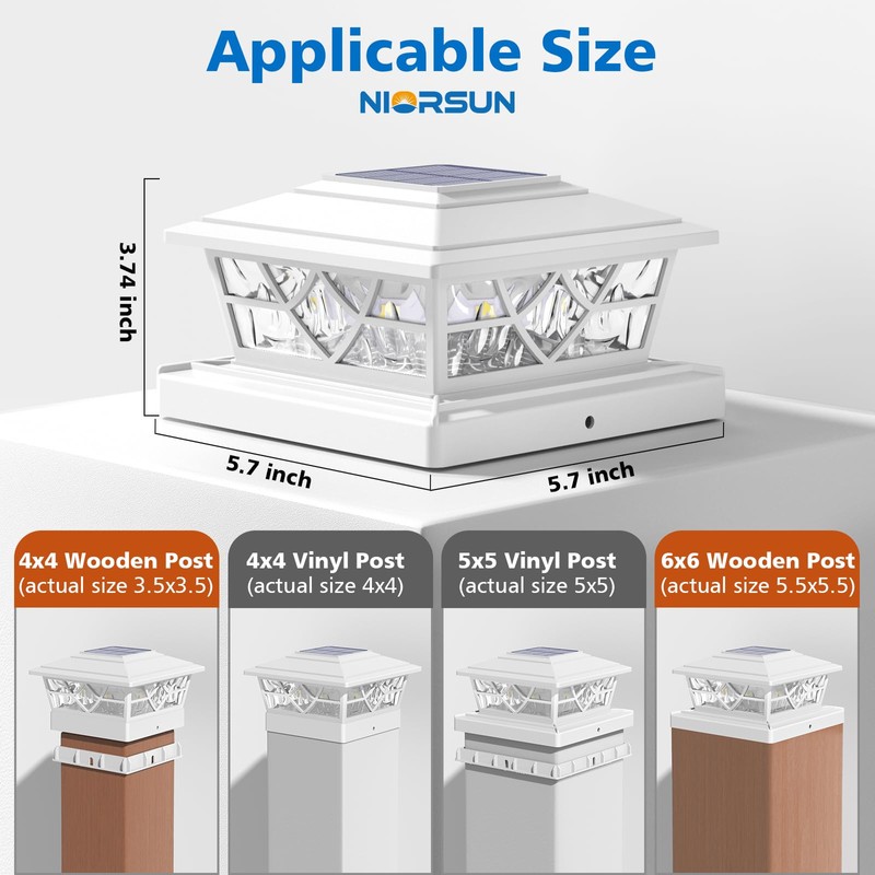 NIORSUN Solar Post Lights Outdoor 6 Pack, 2 Modes LED,