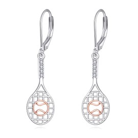 POPLYKE Tennis Earrings for Women Sterling Silver Tennis Racket Earrings Dangle Earrings Sport Lover Jewelry