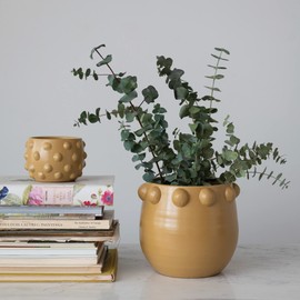 Creative Co-Op Terracotta Raised Dots, Matte Dijon Pots and Planters, 6" L x 6" W x 5" H, Yellow