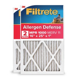 Filtrete 16x25x1 Air Filter MERV 11, MPR 1000 Micro Allergen Defense 2-Pack, AC Furnace HVAC Filters for Home, 3-Month Pleated Electrostatic (Actual Size 15.719 x 24.72 x 0.84 in)