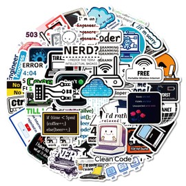 50 Pieces Programming Stickers for Water Bottle|Vinyl Waterproof Sticker for Laptop Skateboard Phone Car Decals for Teens Adults for Party Favors Supplies Decor (Programmers Hackers Engineer Stickers)