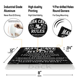 Man Cave Rules Funny Matel Vintage Tin Sign for Wall Decor Man Cave Bar Garage Cool Stuff For Men 8x12 Inch (2587)