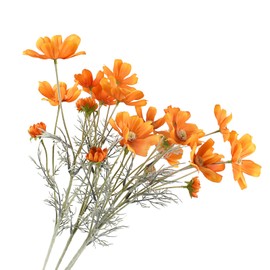 Hanycon 4PCS Artificial Wild Flower Fake Cosmos with Long stem Faux Silk Flowers for Wedding Bridal Bouquet Wreath Table Centerpiece Outdoor Decor (Orange)
