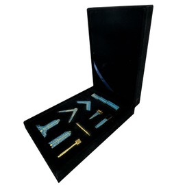 Bondi Blue Enamel Masonic Working Tool Set | Masonic Ritual Tools Miniature with Velvet Box | Ideal Gifts Set for Freemasons in Ceremonial and Symbolic Use