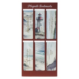Christian Art Gifts Magentic Bookmark Pagemarker Set for Men & Women: Lighthouse Sandy Ocean Theme & Golden Inspirational Scripture for Reading, Bibles, Books, Fridges, Small, Multicolor, 6 Piece Set