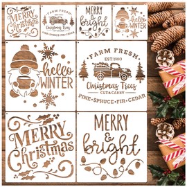 8pcs Christmas Stencils for Crafts Reusable Merry Christmas Drawing Stencils Large Holiday Stencils for Painting on Wood Door Hanger Card Making Home Decorations(8 Christmas)