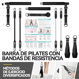 Kit de Pilates con Barra y Bandas de Resistencia, Ideal para Ejercicios de Piernas, Glúteos, Espalda Baja, Brazos, Sentadillas y Otros. Perfecto para 