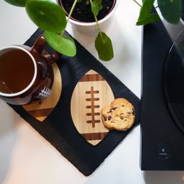 40YARDS American Football Coasters Made of Bamboo (Pack of 4) with Tactile Stitching (Engraved) - Perfect for Glasses & Cups - Great as a Decoration & Gift