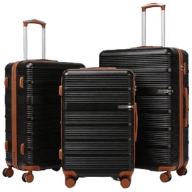 Hoteel Luggage Sets 3 Piece,(4-YEARS WARRANTY) ABS+PC Durable Lightweight Hard Shell Luggage Sets With TSA Lock For Travel,Business Trip, Suitcase Set 20 24 28 Inch, Black