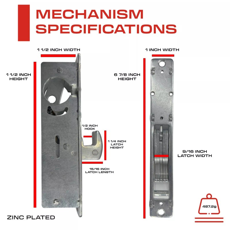 Mortise KIASET Hook Bolt Mortise Lock, Weldable Steel Hook Lock