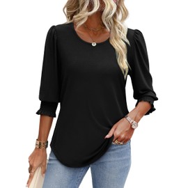 XIEERDUO Womens Tops Dressy Casual 3/4 Sleeve T Shirts for Women Black Tops for Women S
