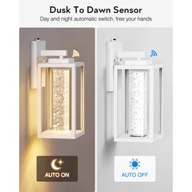 VIANIS White Exterior Lighting Fixtures for House, Large Dusk to Dawn Outdoor Wall Sconce Lantern for Porch, Outdoor Garage Lights Wall Mount with Integrated 10W LED Light Source Crystal Bubble Glass