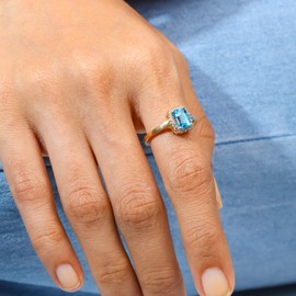 YoTreasure 1.34 Ct London Blue Topaz Solid 10kt Yellow Gold Engagement Ring