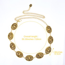 KFHENSOMR Western Metal Concho Belt for Women Oval Cowgirl Chain Belts Waist Chain Link Belt Boho Turquoise Belts for Dresses Jeans Country Concert Outfit