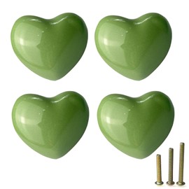Mimhooy 4 Pack Green Ceramic Drawer Knobs Decorative Cabinet Knobs, Heart Shaped Cupboard Knobs, Knobs for Cupboards & Draws