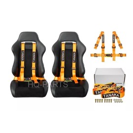 TANAKA 2 X TANAKA UNIVERSAL ORANGE 4 POINT BUCKLE RACING SEAT BELT HARNESS 2"