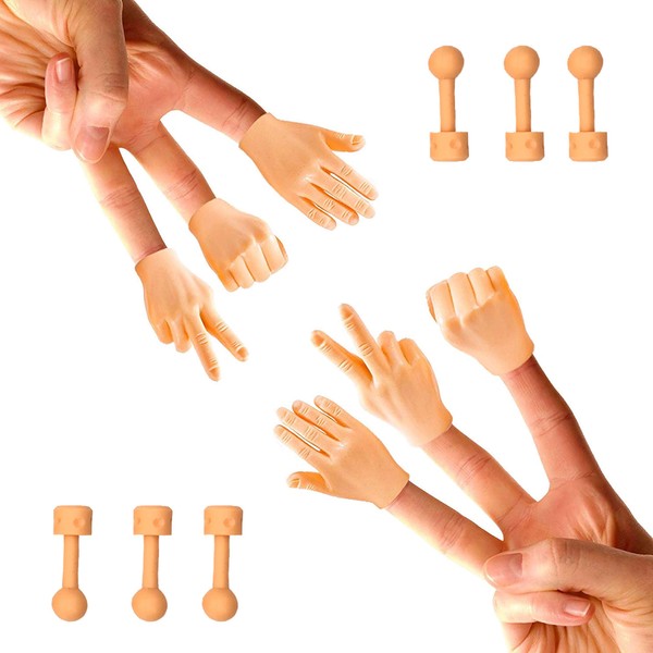 Daily Portable Tiny Hands (Rock, Paper, Scissors, + Holding Sticks) - 6 Pack + 6X Bonus Holding Sticks- Fist Bump, Peace Sign, and High Five Mini Hand Puppet (Right Hands Only)