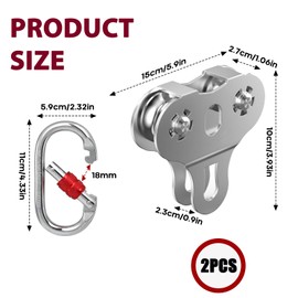 Fologtoo Zipline Pulley, 2PCS Heavy Duty 304 Stainless Steel Zipline Trolley for 1/4" to 3/8" Cable, Tandem Speed Double Pulley for Backyard Zip Line, Rigging and Commercial Purposes(Without Handles)