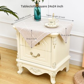 NEWISHER Farmhouse Embroidered Plaid Tablecloth Lattice Fabric Bedside Table Cloth Rustic Checkered Brown Small Square End Table Cover Nightstand Tables Tabletop Home Decor 24 x 24 inch
