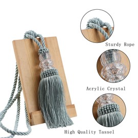 BEL AVENIR 2 Pack Curtain Hand-Woven Tiebacks Crystal Holdbacks Home Decorative (Blue, 2 Pack)