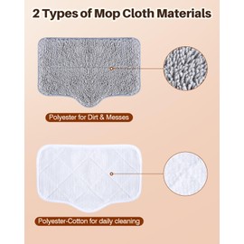 ScrubWiz Steam Mop Pads with Washable and Reusable, 6 Pack Replacement, 2 Material Types Accessories Compatible With Steamer Mop for Cleaning Floors and Carpets, White and Gray