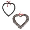 Grey Wash Willow Wide Heart Wreath With Red Spotty Ribbon
