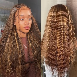 XZZ 26 Inch Ombre Highlight Lace Front Wigs Human Hair 4/27 Colored 200% Density Curly Honey Blonde Wig Colored Human Hair 13X4 HD Lace Frontal Wigs Pre Plucked Hairline with Baby Hair