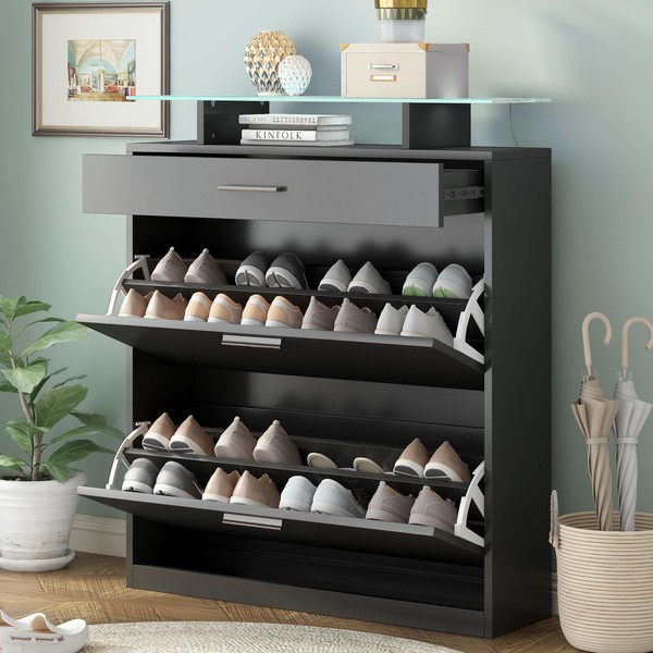 Polibi Shoe Storage Cabinet with 2 Large Flip Drawers and