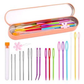 CABODYALS Big Eye Beading Embroidery Needles Large Eye Needles Sharp Aluminum Knitting Needle Set Plastic Bead Darning Needles Threader Sets for Sewing Making Sweater Knitting Diy Yarn Craft