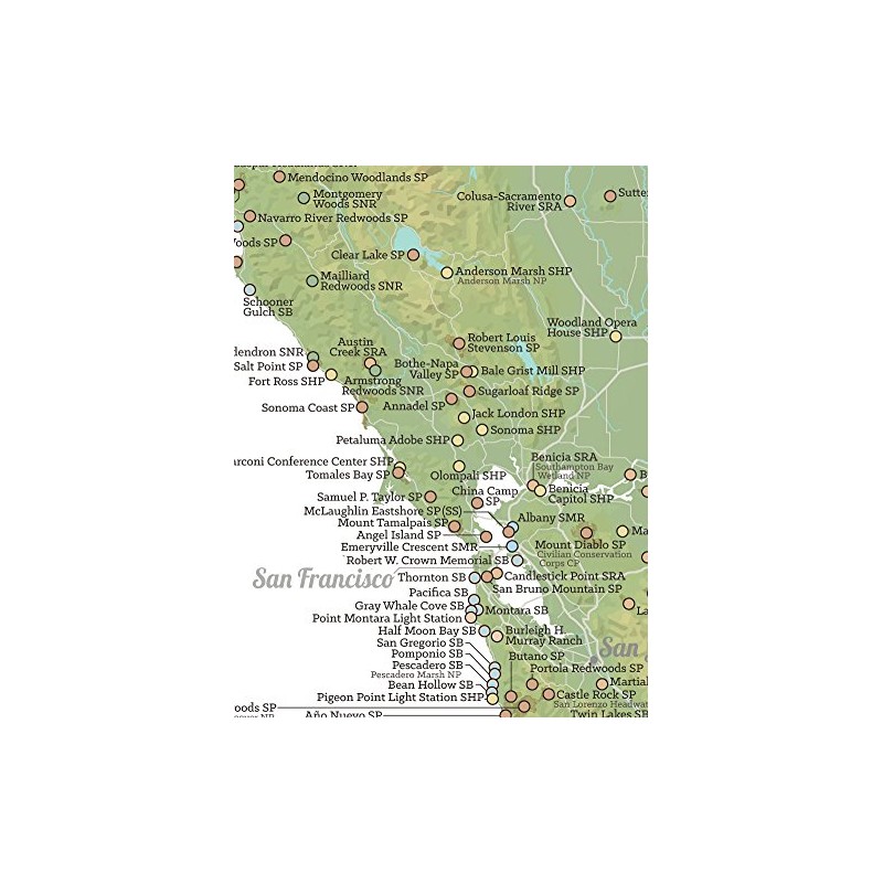 California State Parks Map 18x24 Poster (Green & White)