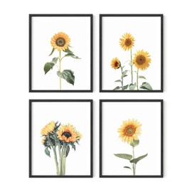 HAUS AND HUES - Juego de 4 carteles de girasol para pared, diseño de girasol, diseño de girasol, decoración de pared, girasol, fotos de girasol, decoración de girasol (8 x 10 pulgadas, sin marco)