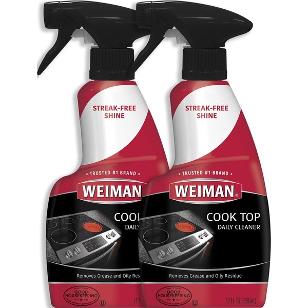 Weiman Ceramic and Glass Cooktop Cleaner - 12 Ounce 2 Pack - Daily Use Professional Home Kitchen Cooktop Cleaner and Polish for Induct