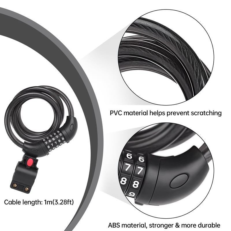 Bicycle Lock with Combination Code, High Security 5 Digit Code