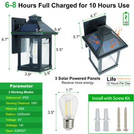 Kuniwa 2 Pack Solar Wall Lantern Lights Outdoor Dusk to Dawn Motion Sensor Waterproof LED Wall Sconce Exterior Porch Light Fixtures Warm White, 3 Lighting Modes for Fence Patio Garage Garden Yard
