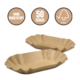 ONISM Chip Bowls | Cardboard Bowl Oval | Pack of 50 | Disposable | Brown | Kraft Paper | Organic | Recycled Paper | Bratwurst | Hotdog | Frits | Bowls | (50, OVAL)