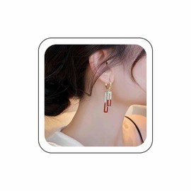 Zeshimb Cubic Ziconia Square Dangle Earrings Diamond Crystal Geometric Rectangle Drop Earrrings Gold Huggie Hoop Earrings Rhinestone Bar Hoop Earrings Jewelry for Women Girls, Zinc, No Gemstone