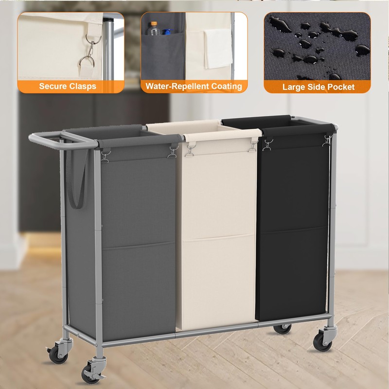 Heybly Laundry Basket, 3 x 18.5 Gal Laundry Separator Hamper