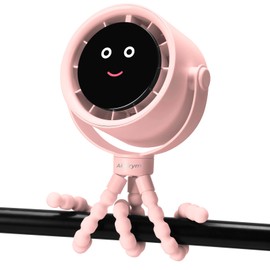 Akejrym Stroller Fan Portable, Personal Fan for Travel, Air Turbo Tech & Digital display, Detachable 5 Speeds Rechargeable 360° Rotate Flexible Tripod Fan, For Home Office Stroller Camping - Pink
