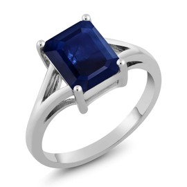 Gem Stone King 2.45 Cttw Blue Sapphire Solitaire Engagement Ring For Women | 925 Sterling Silver | Emerald Cut 9X7MM | Gemstone September Birthstone | Available in Size 5,6,7,8,9