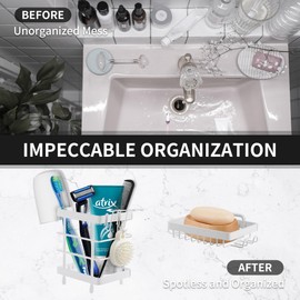 TONLEA Soap Holder, Wall Mount Soap Dish Toothbrush Holder for Bathroom, Stainless Steel Toothbrush Organizer for Toothpaste, Shaver, Comb （White）