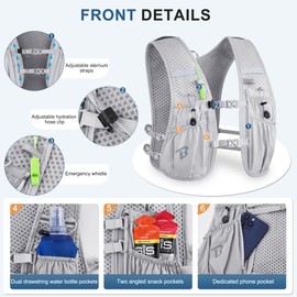 BECOJADDE Running Vest Women 5L Hydration Backpack Lightweight for Mens Womens, Running Backpack Hydration Pack for Marathon, Trail, Cycling, Hiking, Jogging Grey