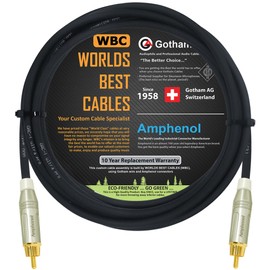 15 Foot - Gotham GAC-1 Ultra Pro - Low-Cap (21pF/ft) Center-Channel Subwoofer Cable with Amphenol ACPR-SWH Die-Cast, Gold Plated RCA Connectors