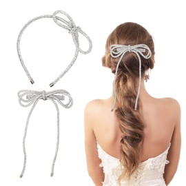 2Pcs Rhinestone Headband and Bow Hair Clip Set, Sparkle Silver Hair Bows for Women Rhinestone Bridal Hair Accessories