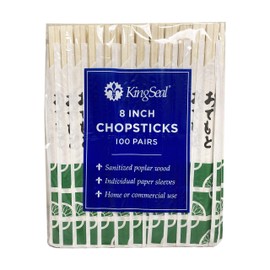 200 Count | KingSeal 8 Inch Natural Poplar Disposable Wood Chopsticks, Paper Sleeve, Waribashi, Bulk Pack - 2 Packs x 100 Pairs