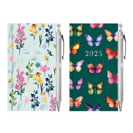 2025 Slim Week To View Diary Glitter Butterflies Designer Fashion Animated Diary (Navy Blue)