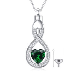 Sterling Silver Infinity Urn Necklace for Ashes, Infinity May Birthstone Cremation Jewelry for Ashes for Women Keepsake Memorial Jewelry Gift